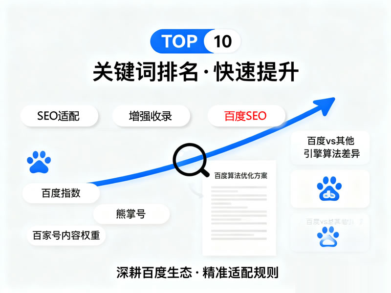 百度SEO服务展示，百度搜索结果页面排名靠前的示意图